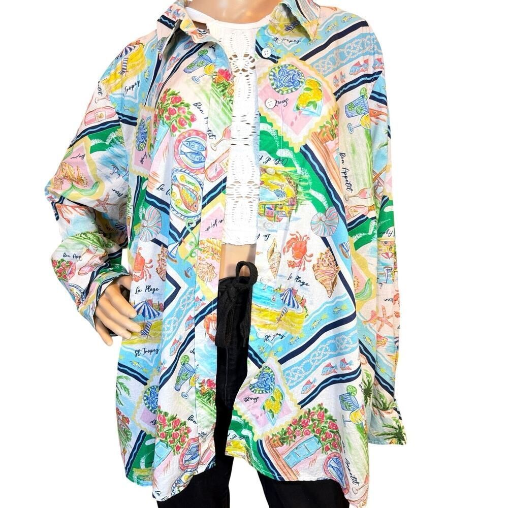 Talbots Plus 3X Modern Classic Cotton Shirt Summer Vista Vacation Resortwear EUC - Picture 6 of 16